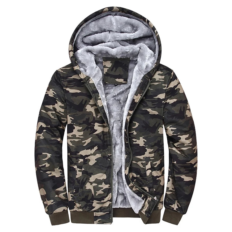 Wholesale Winter Men Zip up Camo Plush Jacket Hoodie