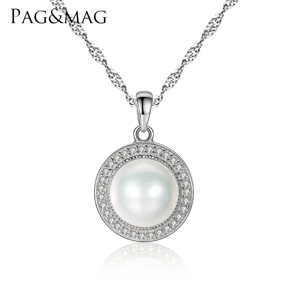 LUOTEEMI Classic 925 Sterling Silver Fine Jewelry 9-9.5mm Pearls Large Natural Freshwater Mother Pearl Necklace