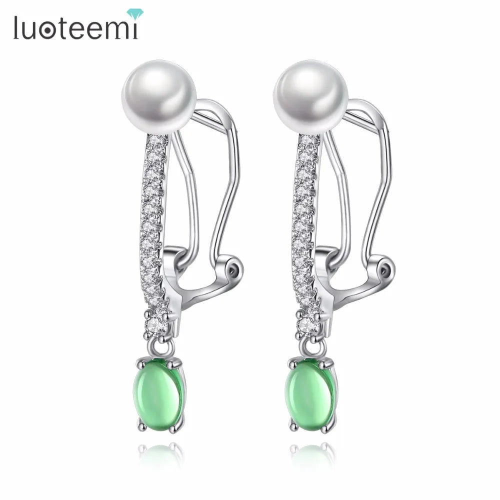 LUOTEEMI Earrings Fashion Female Jewelry Inlaid Colorful Zircon with Imitation Pearl Trendy Earrings for Women