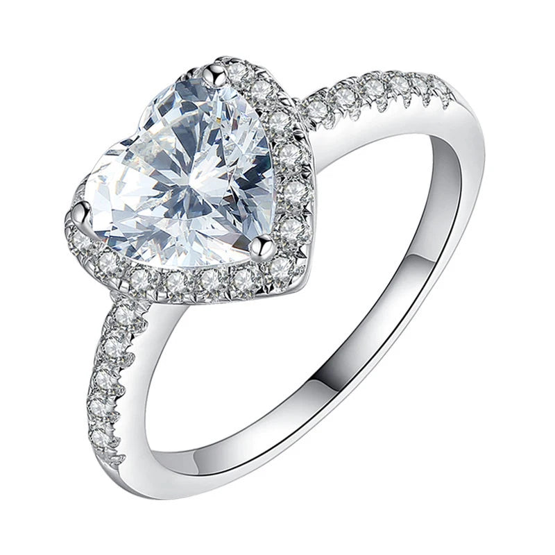 GR06  Wholesale Fashion Luxury 925 Sterling Silver Creative Zircon Heart Promise Ring for Women Weddings Valentine's Day Gifts