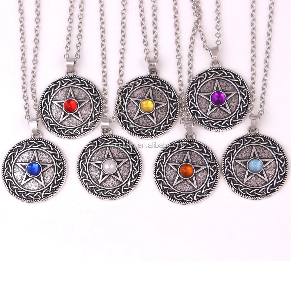 N0531 Fashion Vintage Colorful Crystal Nordic Knot PENTACLE Amulet Pendant Wholesale
