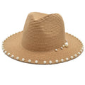 Wholesale Custom Panama Beach Straw Hat Summer Women Pearls Paper Straw Hats Sun Hat