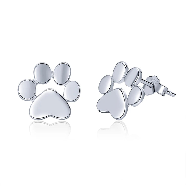 GT02 Wholesale Custom 925 Sterling Silver Fine Jewelry Cute Animal Dog Cat Footprints Paw Stud Earrings for Women Girl Kids