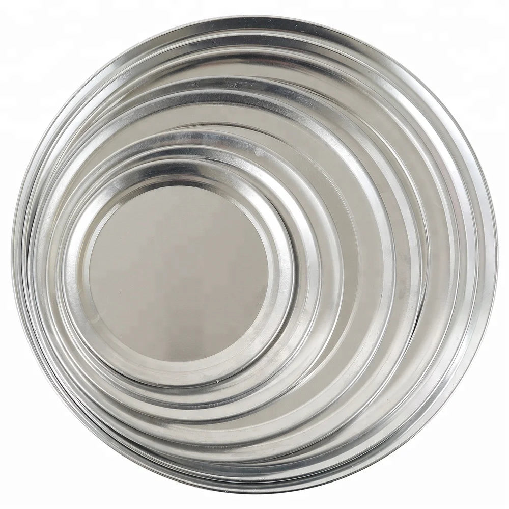 Hot Sale 14'' Pizza Serving Tray Aluminum Alloy Wide Rim Metal Tray for Homemade Baking Pizza