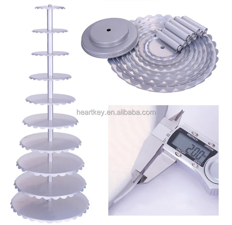 Aluminum Alloy 10 Tiers Wedding Cake Display Tower Round Cupcake Stand Tower for Party Large Event