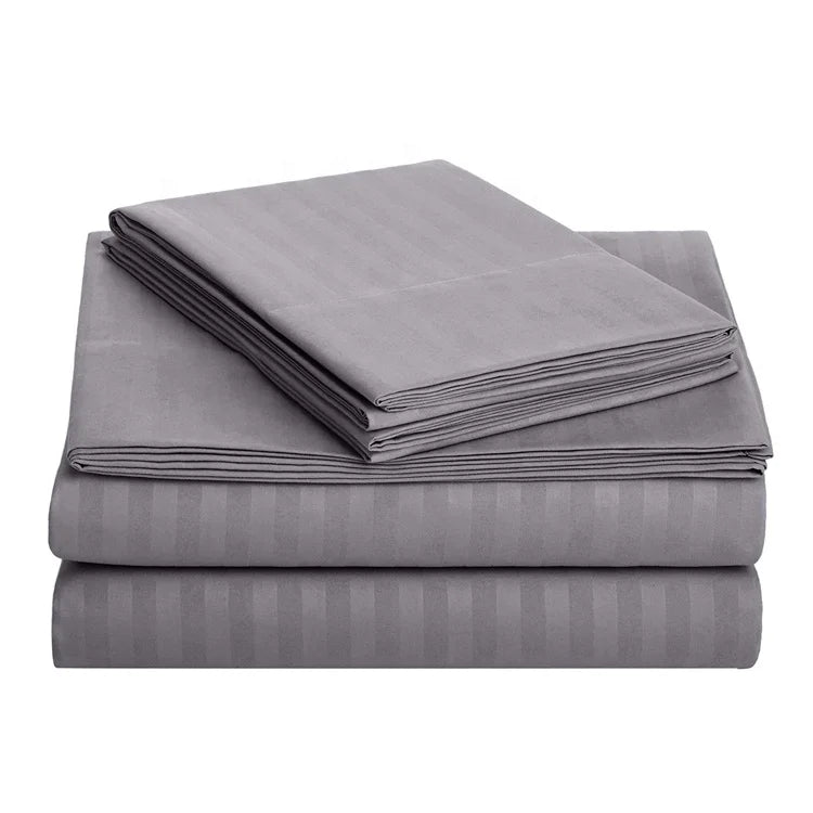 Wholesale Winkle Free Queen Super king 4 Pieces Bed Sheets Super Soft Brushed Microfiber Stripe Bed Sheet Set