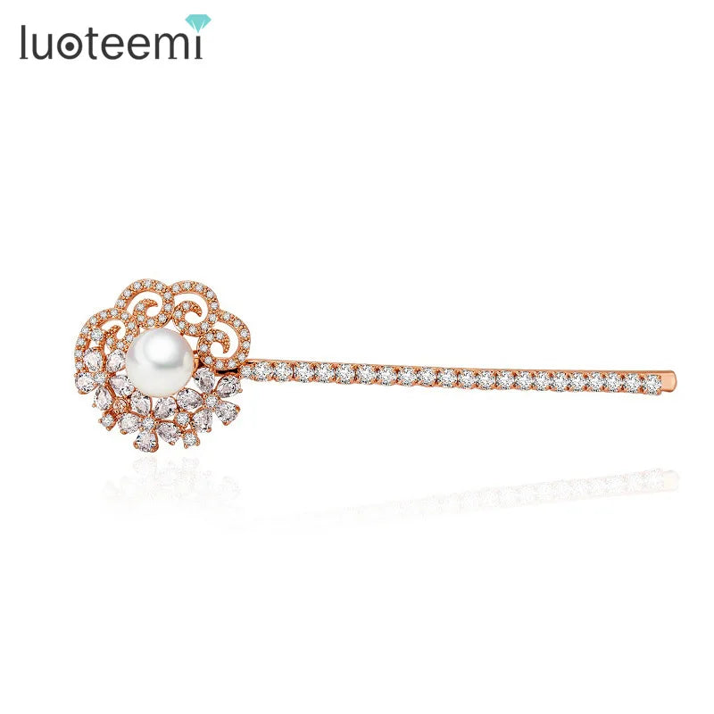 Luoteemi Luxury Artificial Platinum Plated Gemstone Crystal CZ Diamond Hair Pins for Women Hair Accessories