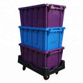 QUSHENG 75L 100% Virgin PP Moving Crates Stackable Crates Tote Bin Customize Color and Logo Plastic Crate With Lid for Hot Sale