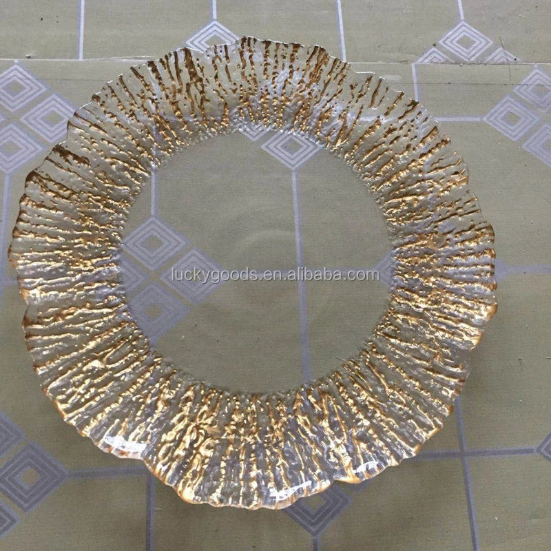 LCK131 Silver Rimed Irregular Dinnerware Glass Plate for Wedding Event MegaBDM