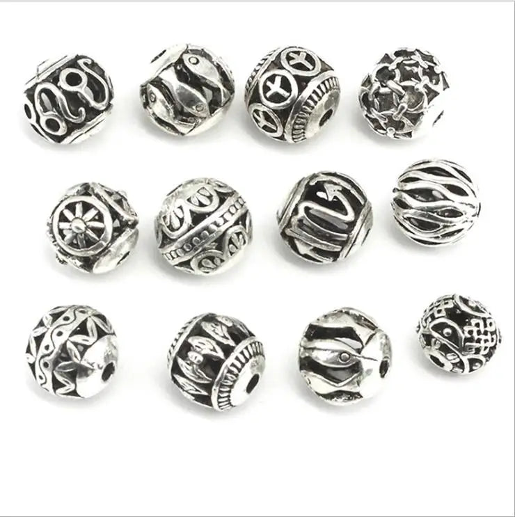 JS1341 Tibetan Antique Silver Metal Beads Wholesale Hollow Round Spacer Beads Elegant Jewelry Findings