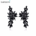 LUOTEEMI New Luxury Women Charm Jewelry Black Marquise Cut Cubic Zirconia Stud Earrings for Party