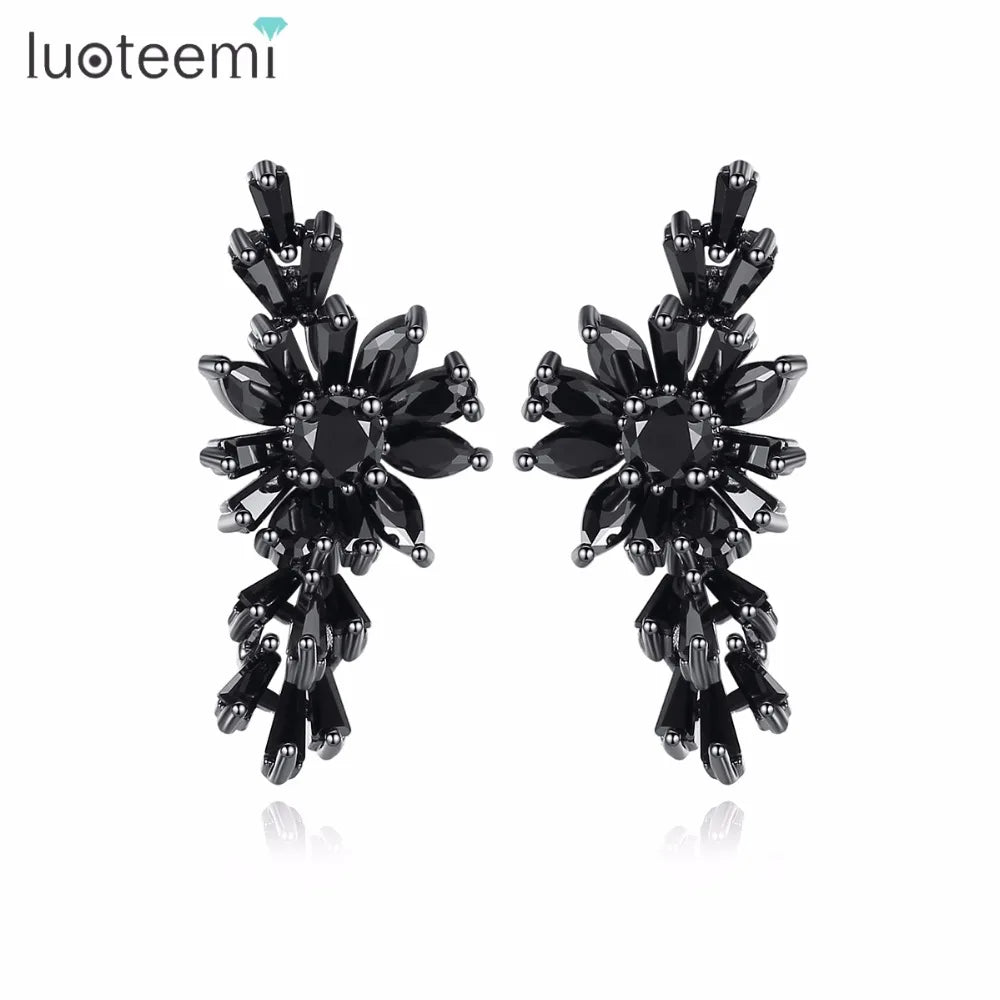 LUOTEEMI New Luxury Women Charm Jewelry Black Marquise Cut Cubic Zirconia Stud Earrings for Party