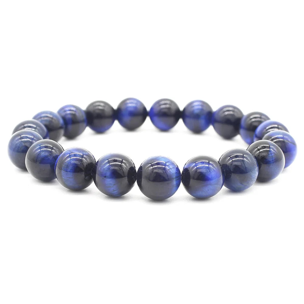 Simple Jewelry Natural Blue Tiger Eye Stone Gemstone Bracelet for Man Woman