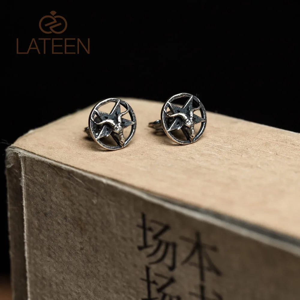 New Arrival Fashionable S925 Sterling Silver Pentagram Goat Silver Star Stud Earrings Jewelry Pentacle Earrings