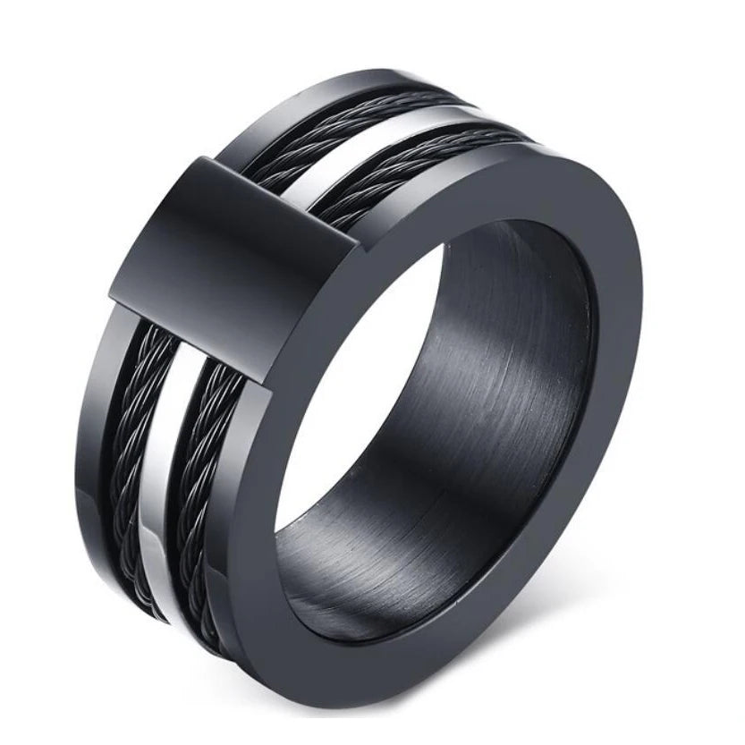 2024 New Design Ring for Men Men's Punk Rock Ring Titanium Steel Party Jewelry Cool Black Wire Rings for Male