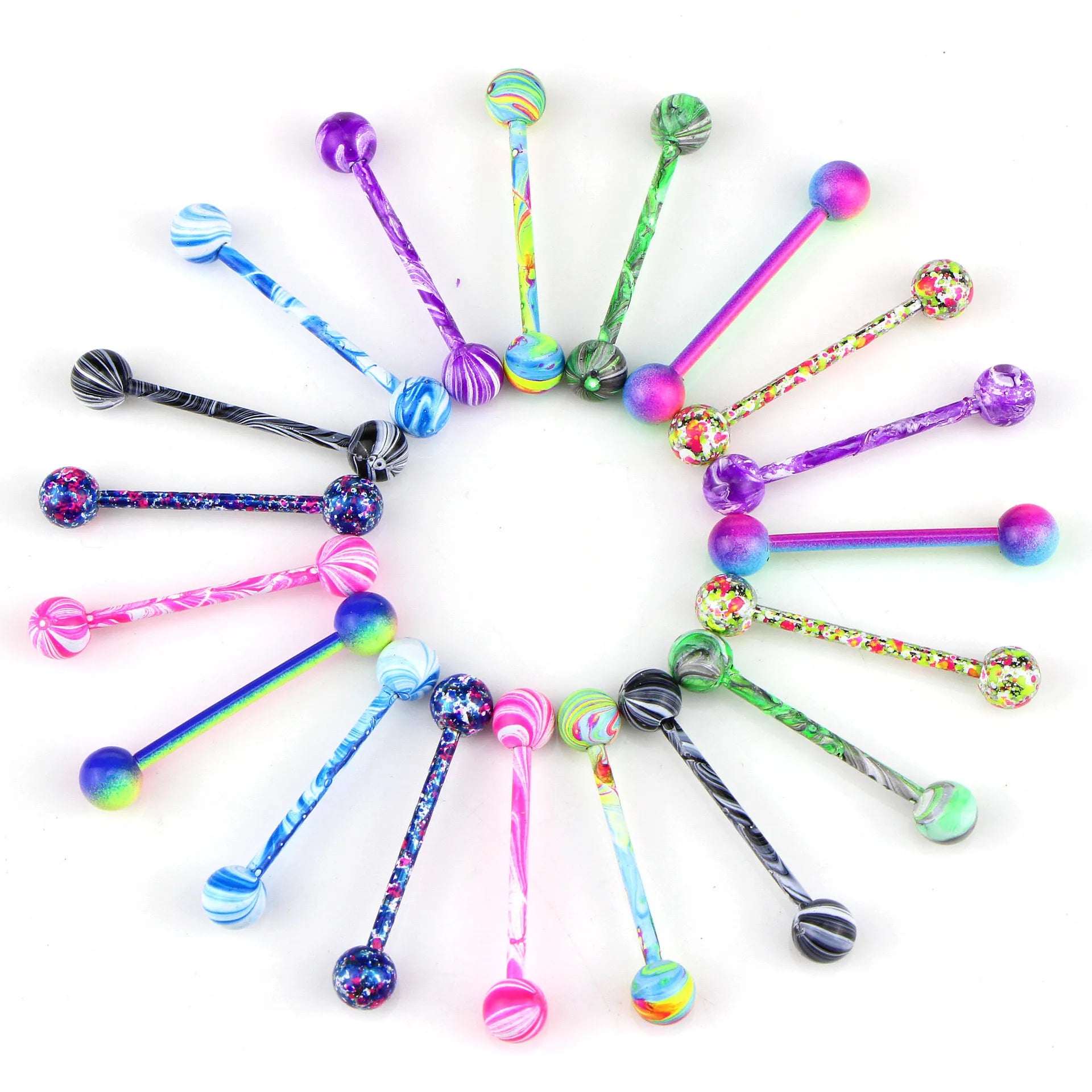 Baking Varnish Punk Mix 10 Color Stainless Steel Straight Barbell Tongue Rings