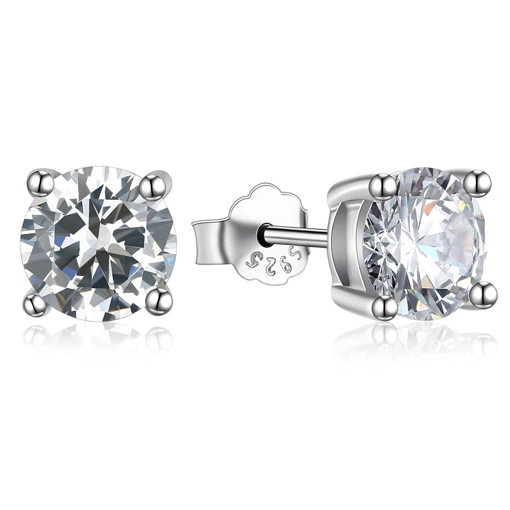 2SHE Custom 2-8mm Single Round Cz 925 Sterling Silver Cubic Zirconia Stud Earrings