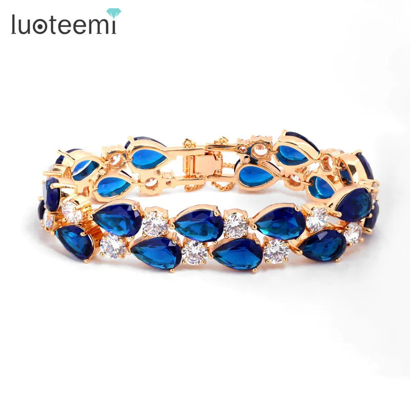 LUOTEEMI Quality 18K Champagne Gold Plated Fashion Jewelry Christmas Gift for Women Mona Lisa Cubic Zircon Bangles Bracelet