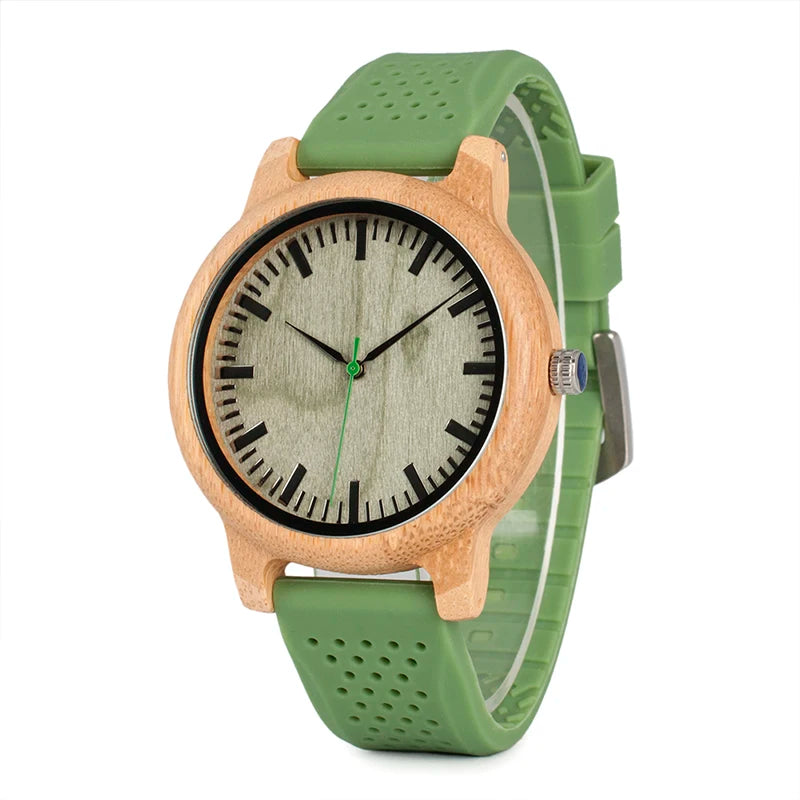 Fast Delivery For BOBO BIRD Custom Logo Sport & Fashion Watch Natural Bamboo Wood Case with Silicone Band Pointer Dial Display