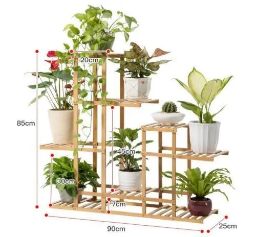 Multi Tiered Bamboo Plant Storage Racks & Shelving Units Shelf Flower Pots Holder Support Wooden Plant Stand Indoor or Outdoor