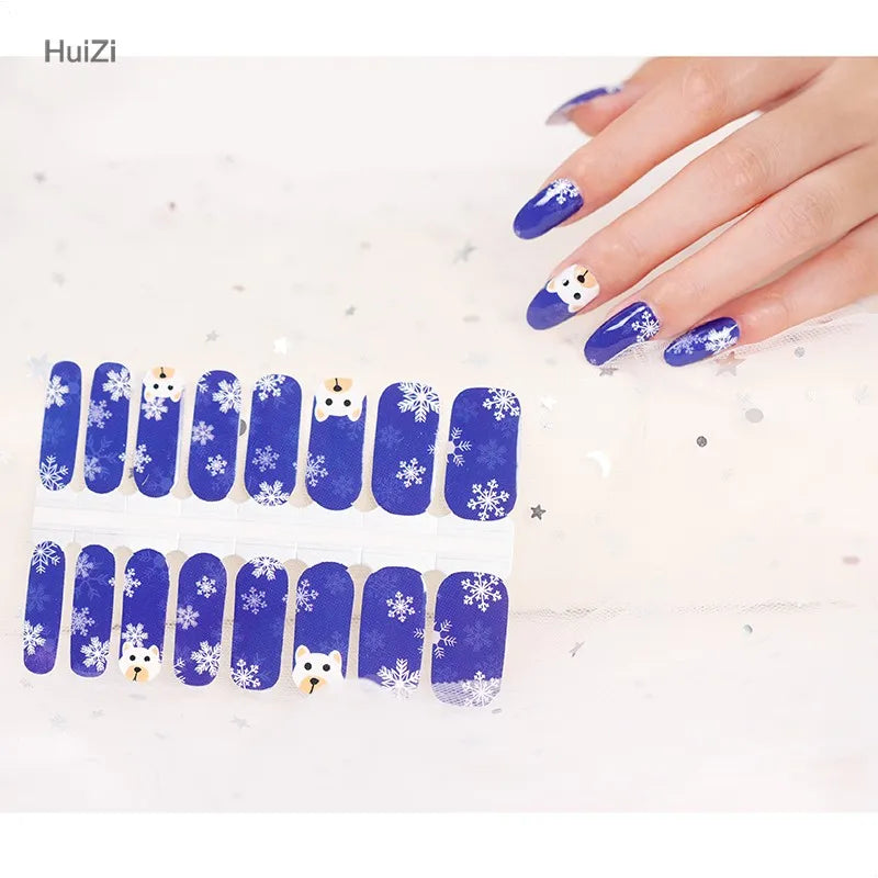 Glitter Snow Flake Nail Stickers Full Cover Nail Polish Sticker Self-Adhesive Nail Art Decoration