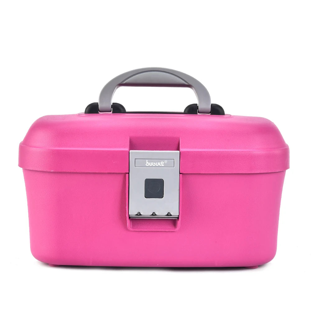 BUBULE Modern Fashion PP Portable Hard Travel Cosmetic Case with Mirror 14 Inch Durable Double Layer Square Shape Open