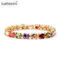 LUOTEEMI Christmas Hot Sell Champagne Gold Plated Multicolor Oval Shape a AA Zirconia Stone Women Bridal Bracelet