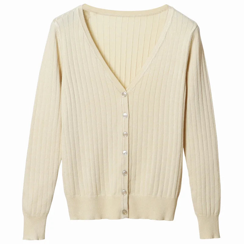 Hot Selling Stylish Spring Summer Thin Rib Knit Coat In-stock Single Breasted Soft Plain Color Women Sweater Cardigan Wholesale