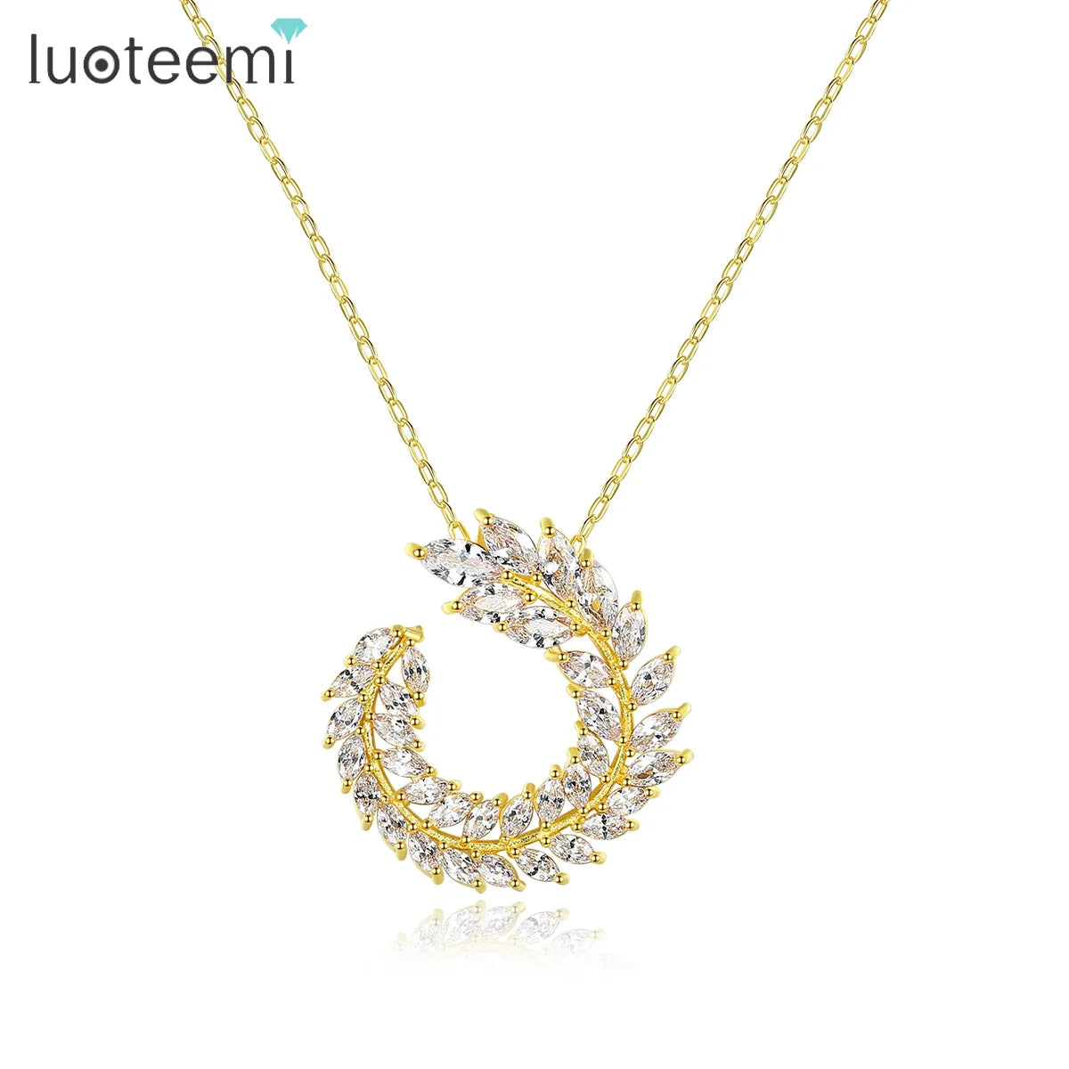 LUOTEEMI CZ Cryatsl Stone Women Chain Necklace Real Gold Plating Cubic Zirconia Pendant Necklace