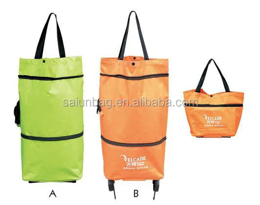 600D Oxford Waterproof Reusable Collapsible Foldable Shopping Vegetable Trolley Cloth Grocery Cart Bags