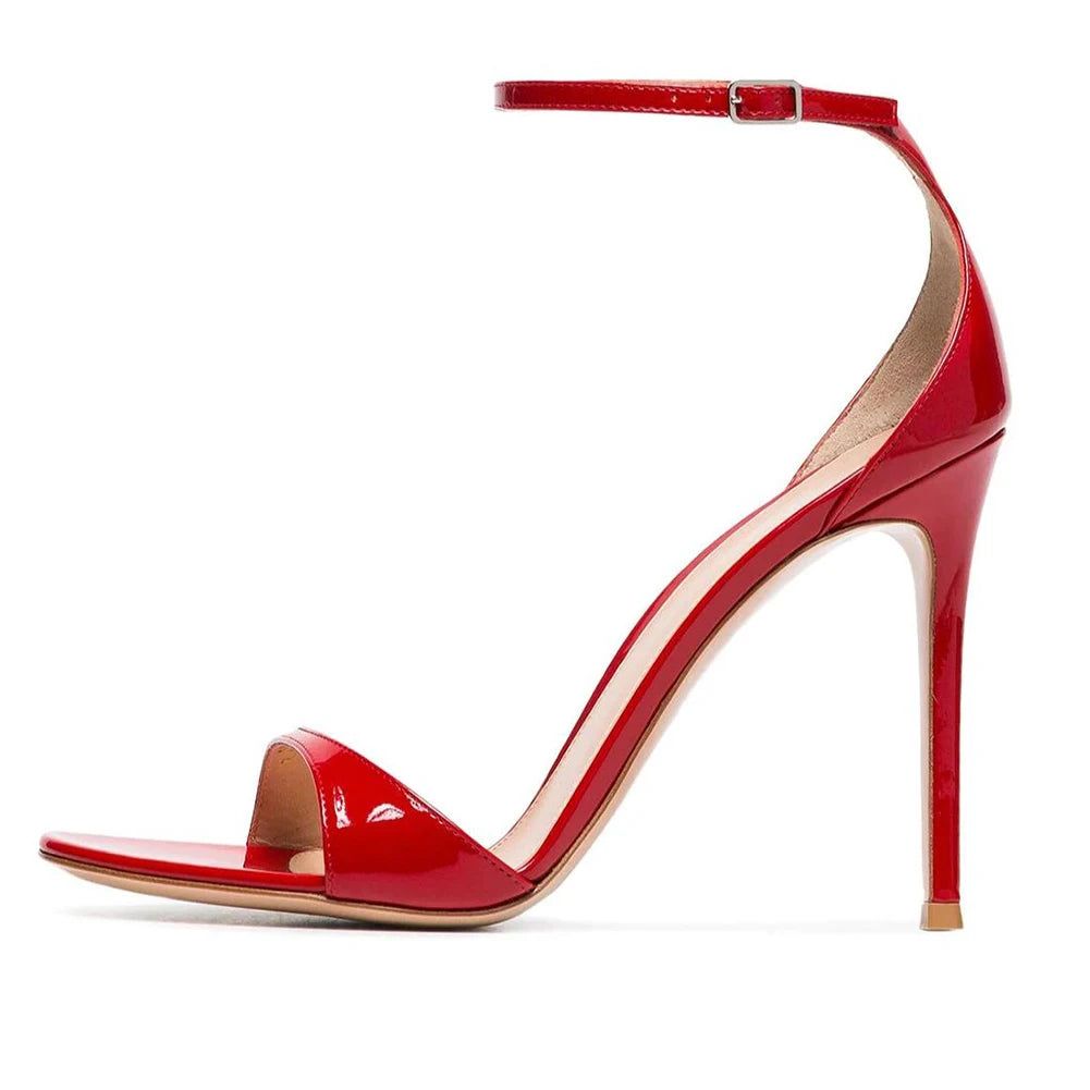 2018 China Supplier Wholesale Big Size Female Heels Summer Patent Leather Red High Heel Party Shoes Sandals for Women and Ladies