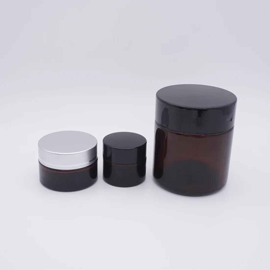 Amber 100g Straight Glass Jar Cosmetic Glass Jar with Black Lid