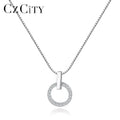 CZCITY Round Shaped Micro Paved Pendant Necklace Jewellery Sterling Silver 925 Necklaces