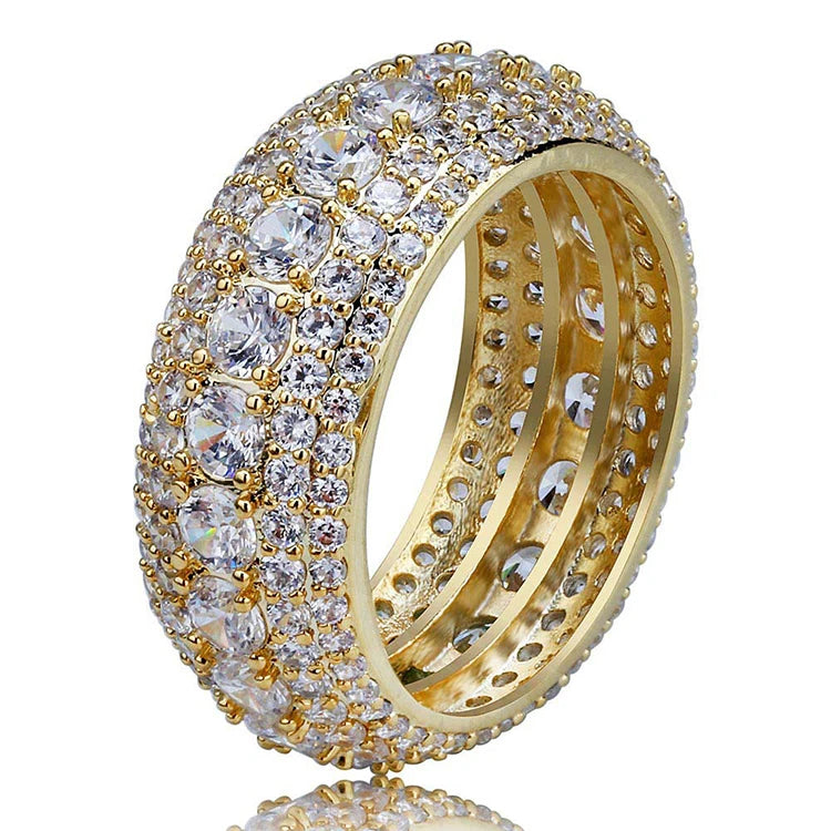 Fashion Mens Hip Hop CZ Ring Gold Silver Iced Out Rings AAA Zircon Rhinestone Crystal Copper Rings Fashion Punk Jewelry