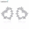 LUOTEEMI Spring Fashion Crystal Flowers Statement Hollow Heart Stud Earrings for Women Girls Valentine Day Gift Brincos Bijoux