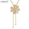 LUOTEEMI Women Champagne Gold Color Vintage Clear CZ Flower Y Adjustable Rope with Slider Stopper Chain Necklace