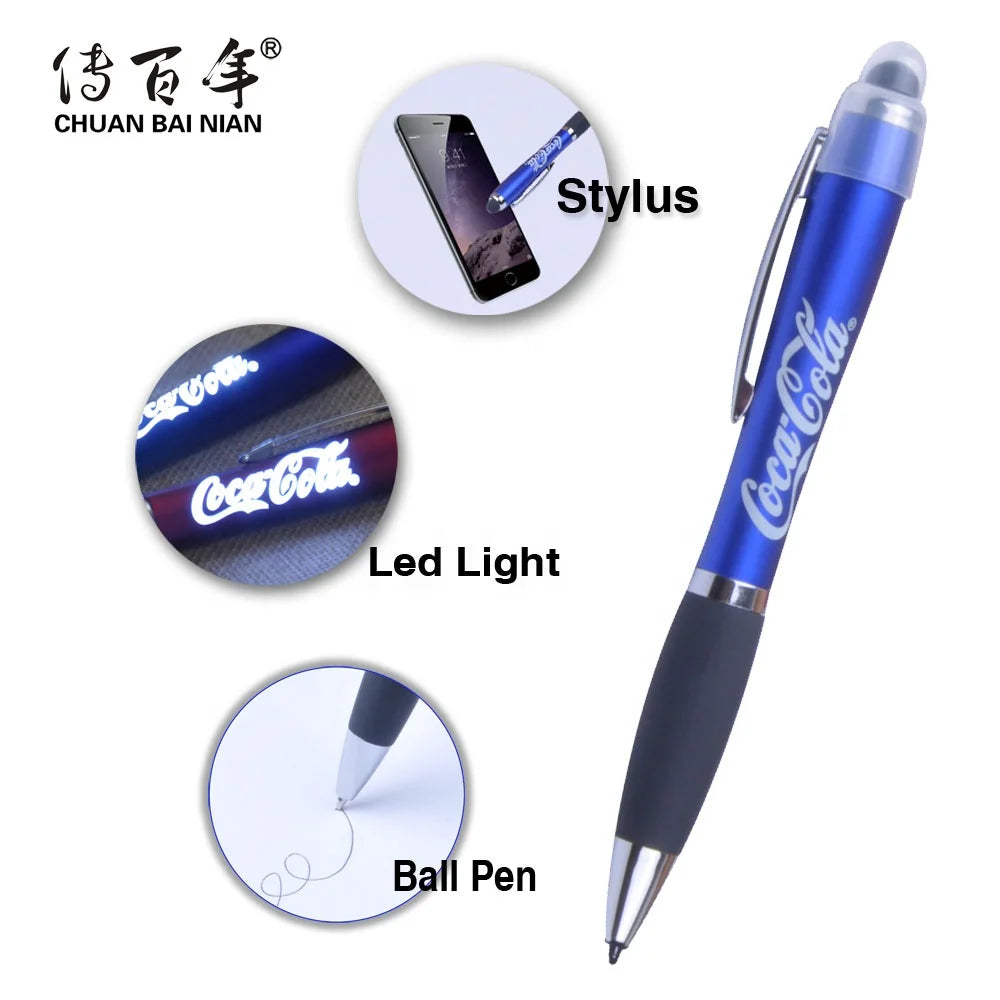 Hot Sales Stationery 3-in-1 Promotional Plastic Pen with LED Light Logo and for