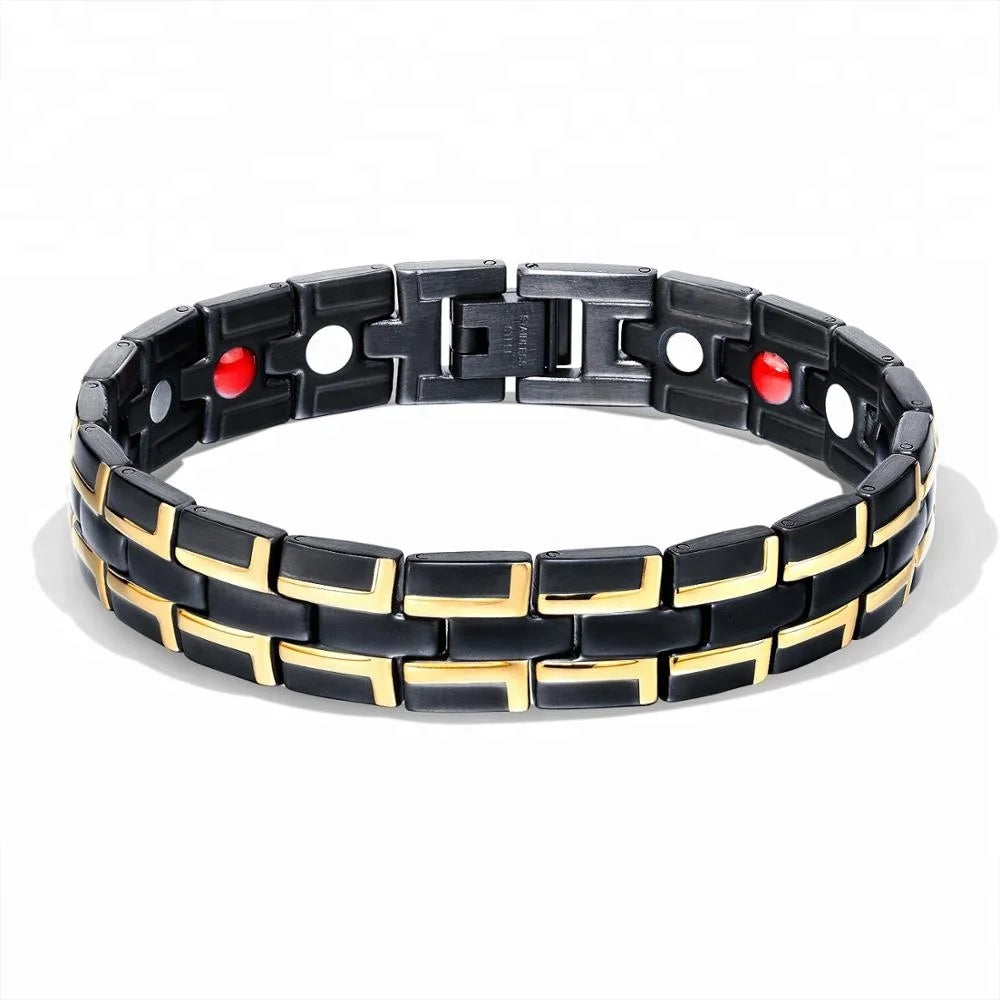 MECYLIFE Four Energy Magnets Stone Stainless Steel Magnetic Men Energy Bracelet