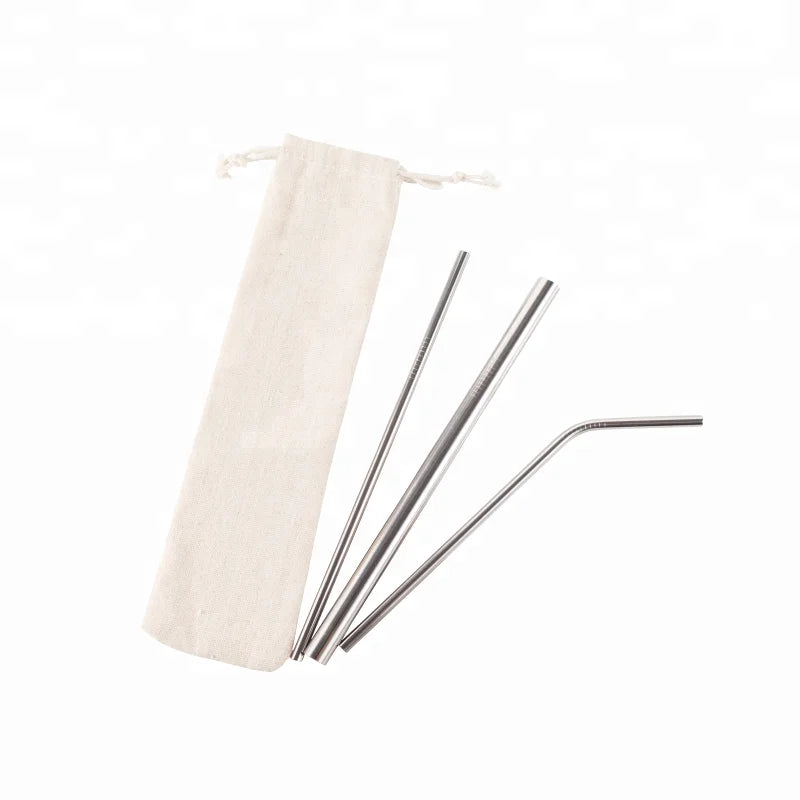 Wholesale Eco Reusable Metal Stainless Steel Drinking Straws Set with Customized logo