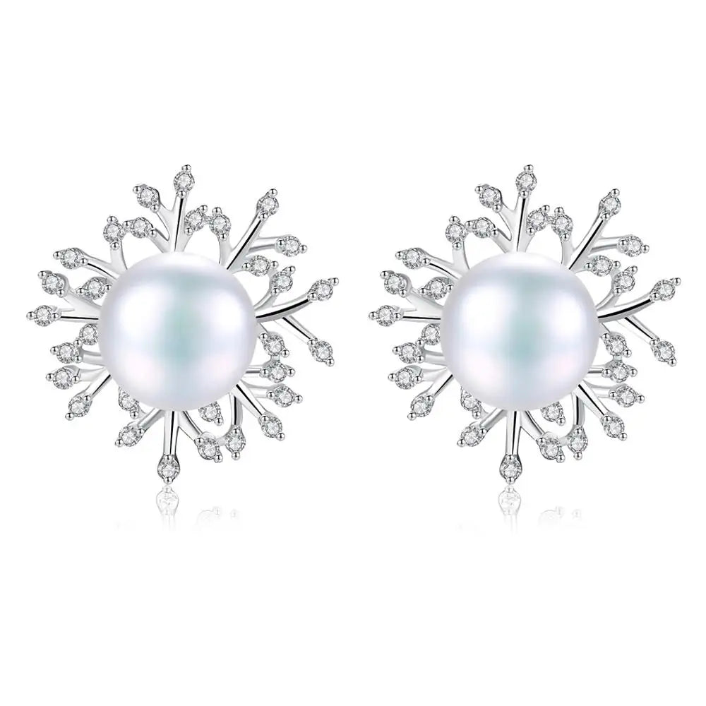 PAG&MAG 925 Silver Fresh Water Pearl Earrings Women CZ Flower Real  Pearl Earrings From China