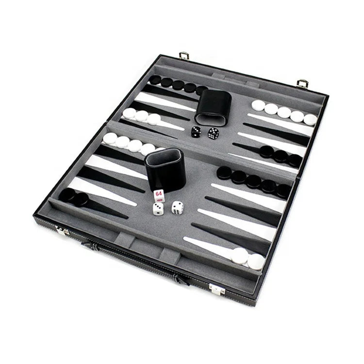 Manufacturer Supply Handmade PU Leather Backgammon Board Game Set With Chips