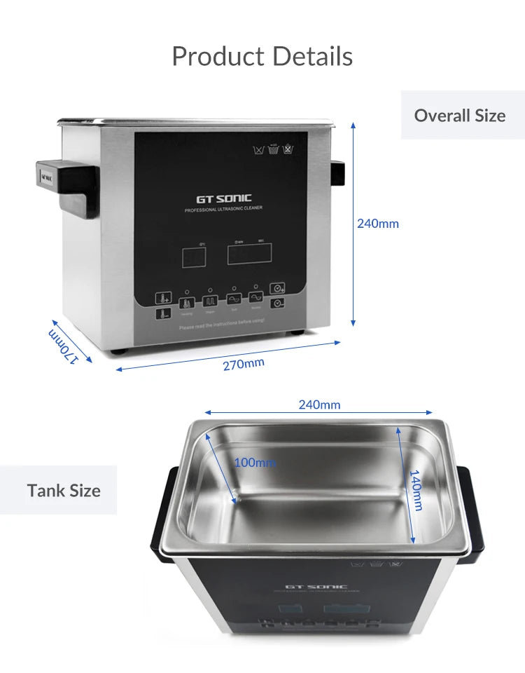 Gt Sonic 3L Electric Clinic Medical Dental Ultrasonic Cleaner 40kHz SUS304 Stainless Steel 100W Power for Surgery Utensils