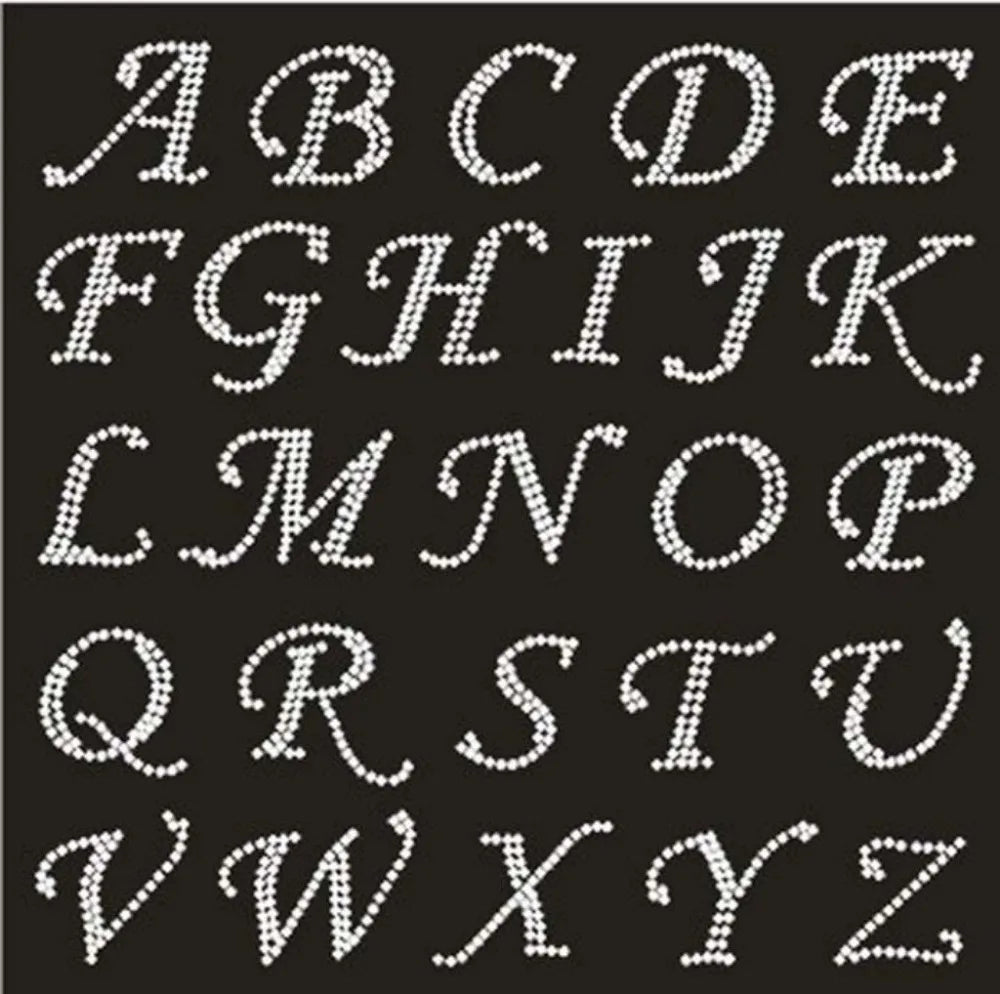 Hot-Fix Crystal Rhinestone Motif Iron-On Heat Transfer Round Faceted Capital Alphabet Letters Numbers Flatback Customized Color