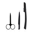 Set of 3 Black Beauty Makeup Scissor Razor Tweezers Eyebrow Shaping Essentials