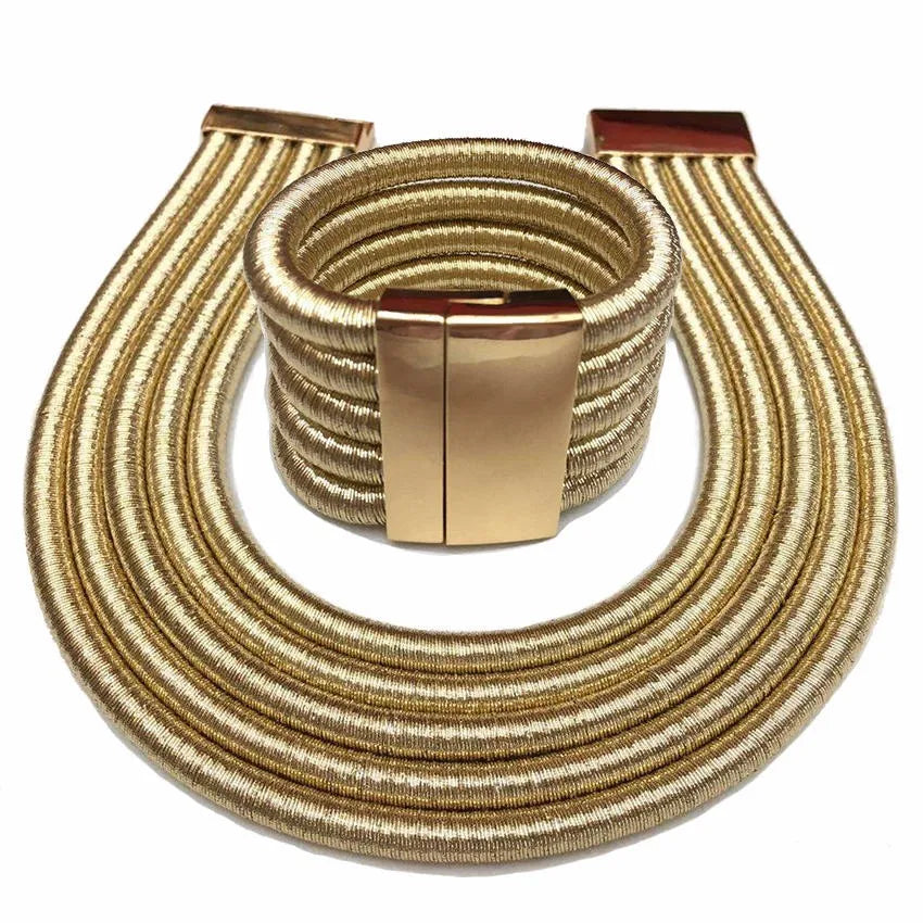 Hot Kim K Collar Necklace Bracelet Jewelry Sets Women Fashion Magnetism Button Multilayer Rope Chokers Bangles Big Jewelry Sets