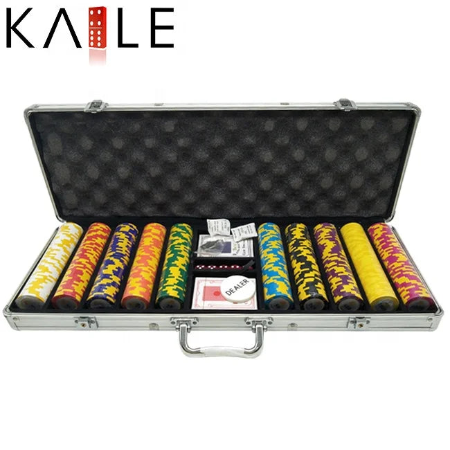 Casino Accessory Sets Clay Poker Chips Set 500 Pcs Poker Club Chips Playing Cards with Aluminium Box