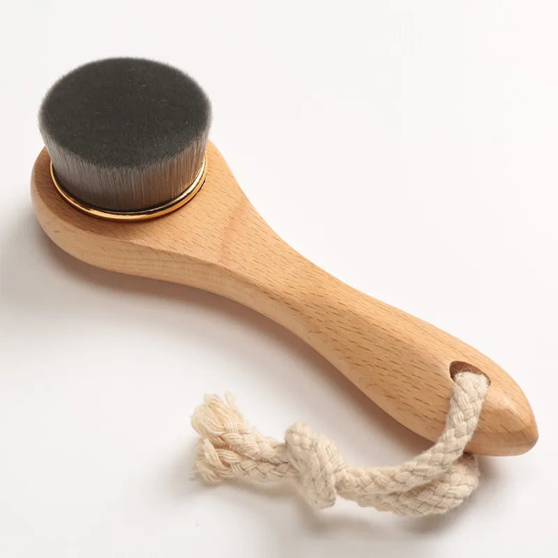 Facial Brush Cleansing Station Private Label Beech Wood Rotating Face Brush Exfoliating All Natural Custom Logo Face Cleanser