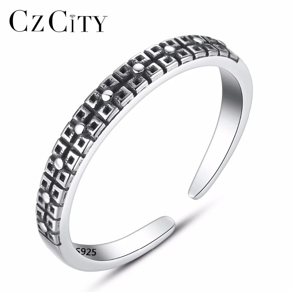 CZCITY Trendy 2021 925 Fashion Open Size Woman Wedding Sterling Chunky Silver Ring Adjustable