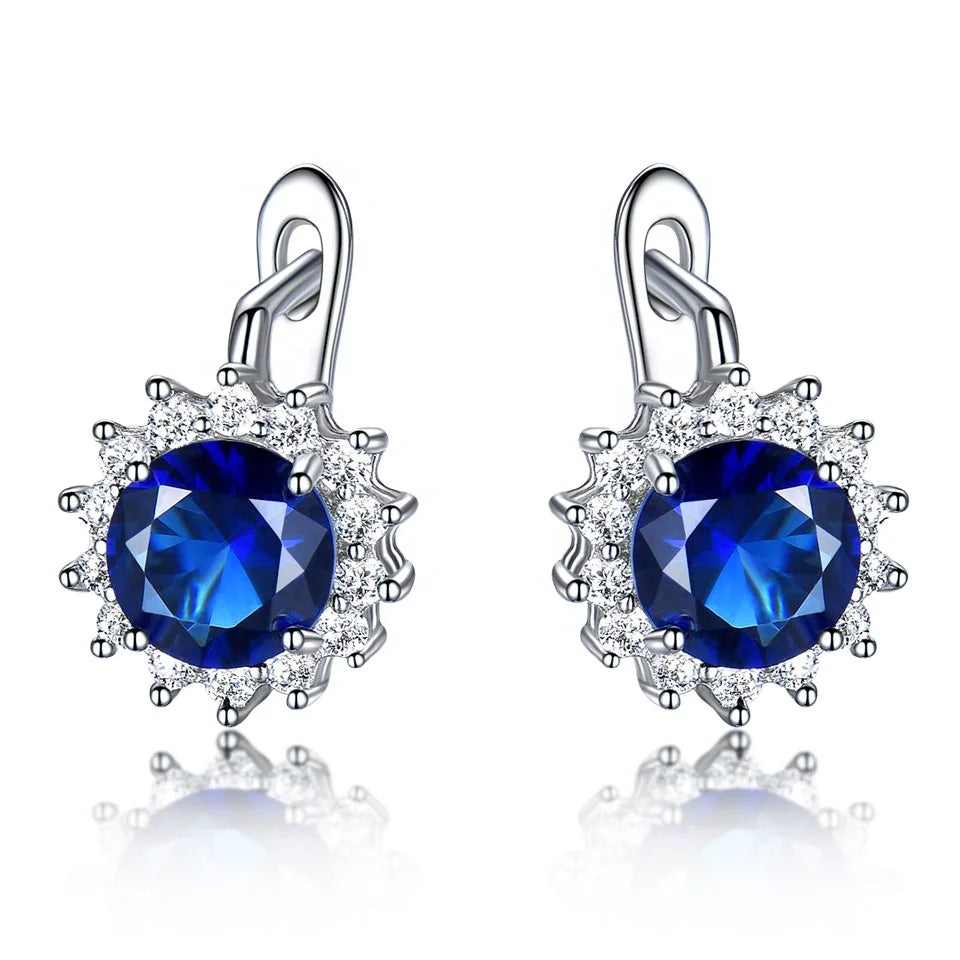 Kawaii Silver Plated Cubic Zirconia Customizable Nano Sapphire Earring Ladies CZ Sterling Silver Jewellery