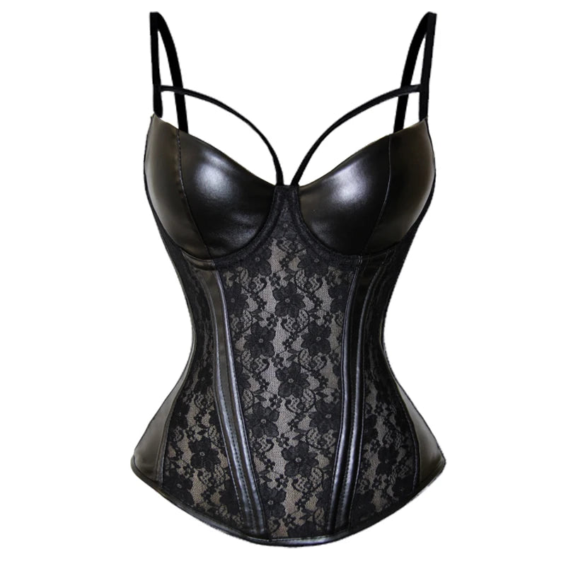 Corset Sexy Bustiers Lace Overbust Bustier Black Corset Push up Gothic Body Shaper Leather Corselet Zipper Plus Size